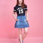 UP Sweety CURSIVE LOGO / BUTTONED DENIM SKIRT