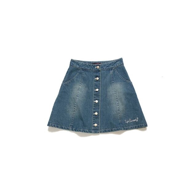 UP Sweety CURSIVE LOGO / BUTTONED DENIM SKIRT