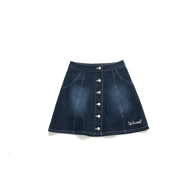 UP Sweety CURSIVE LOGO / BUTTONED DENIM SKIRT